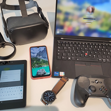 Devices that require user authentication: VR-Headset, Laptop, Gaming Console, Smartwatch, Tablet and Smartphone.
